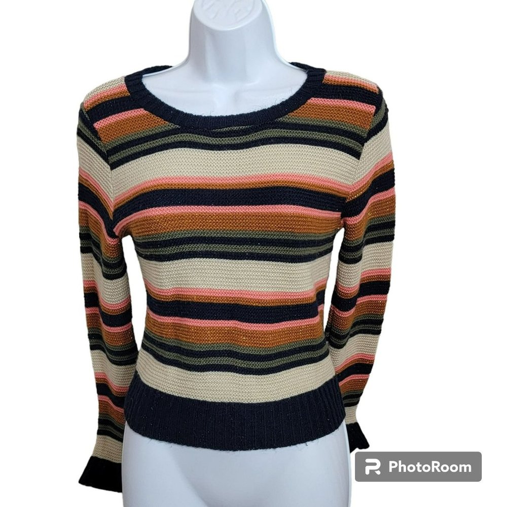 Serendipity by Victoria Sweater, Women S,  Multi-Color Stripe Knit Sweater, EUC